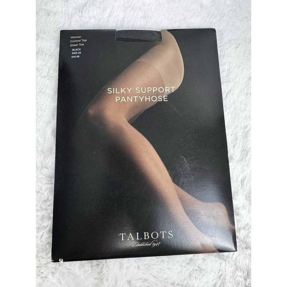 New Talbots Silky Support Pantyhose Black Control Top Sheer Toe Size 2X‎